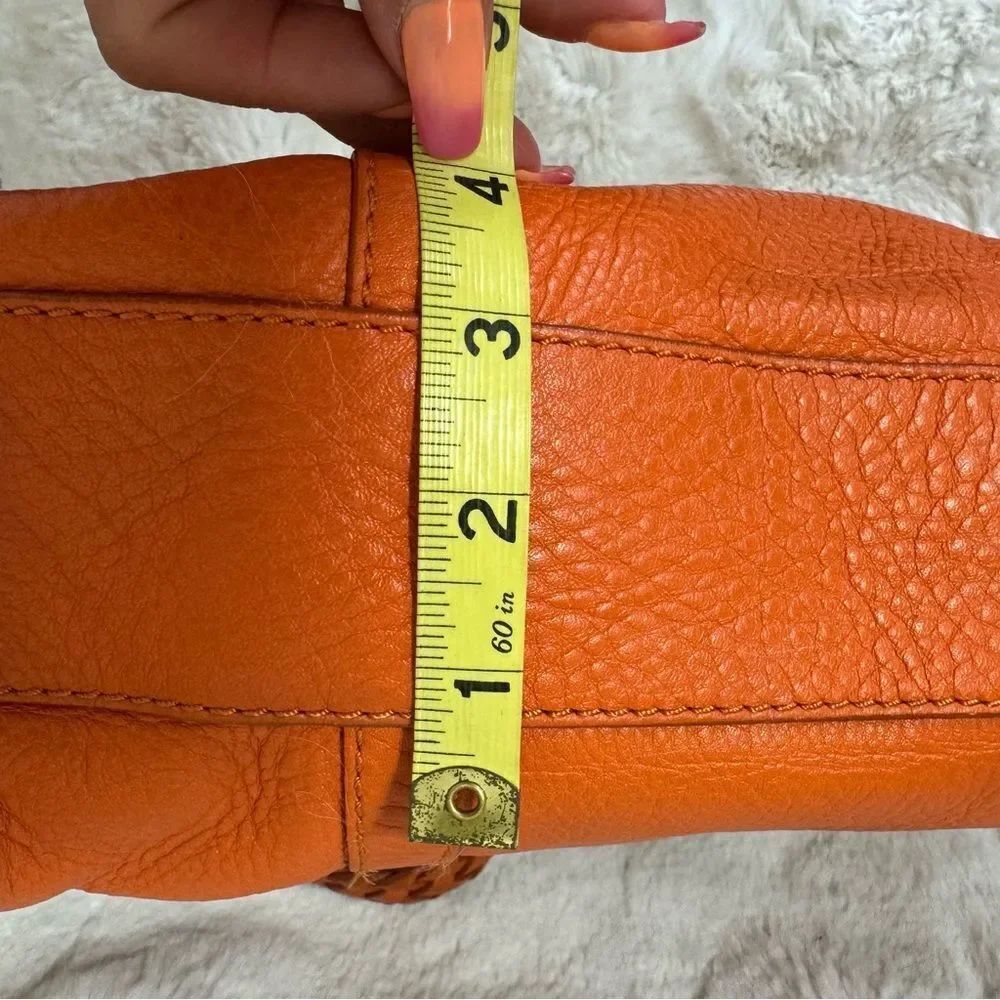 Cole Haan Pebbled Leather Zip Braided Strap Shoulder Hobo Bag Handbag Orange - Picture 9 of 14